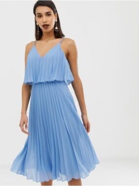 ASOS Light Blue Pleated Midi Dress - Women's